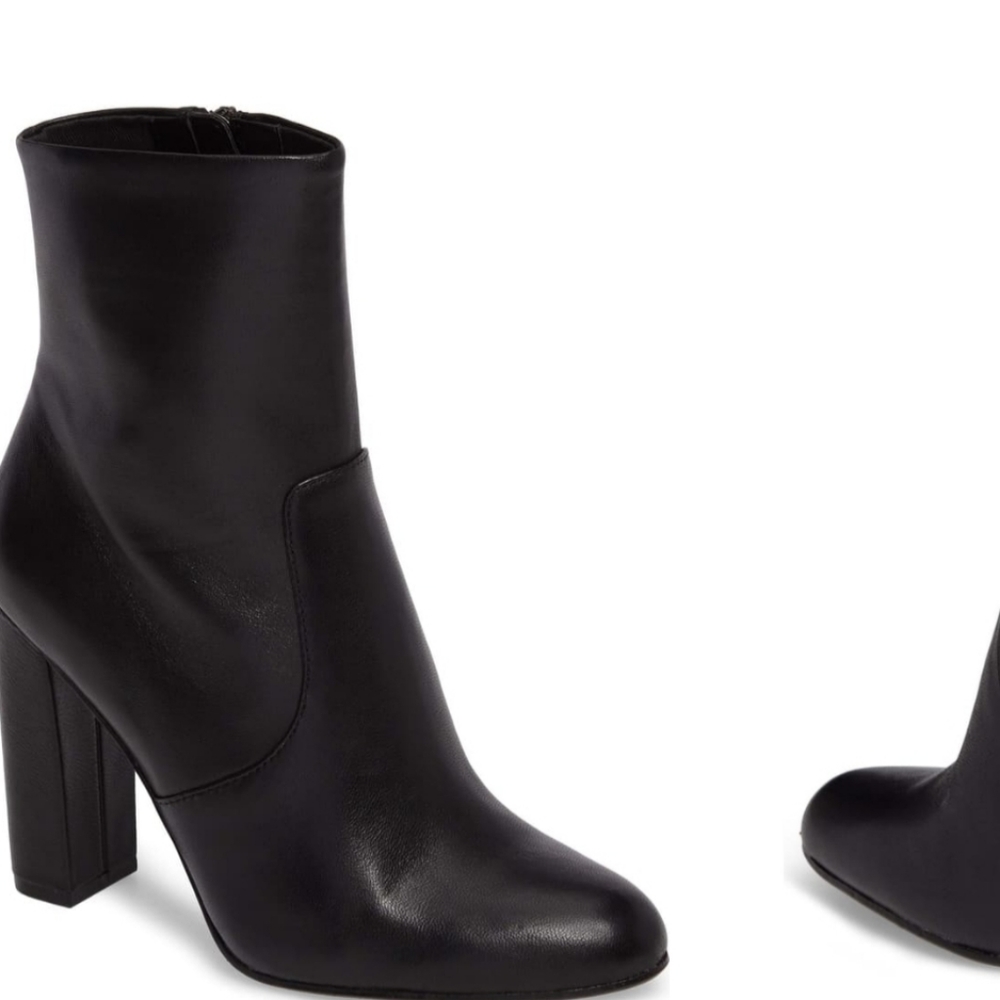 Black leather block heel bootie